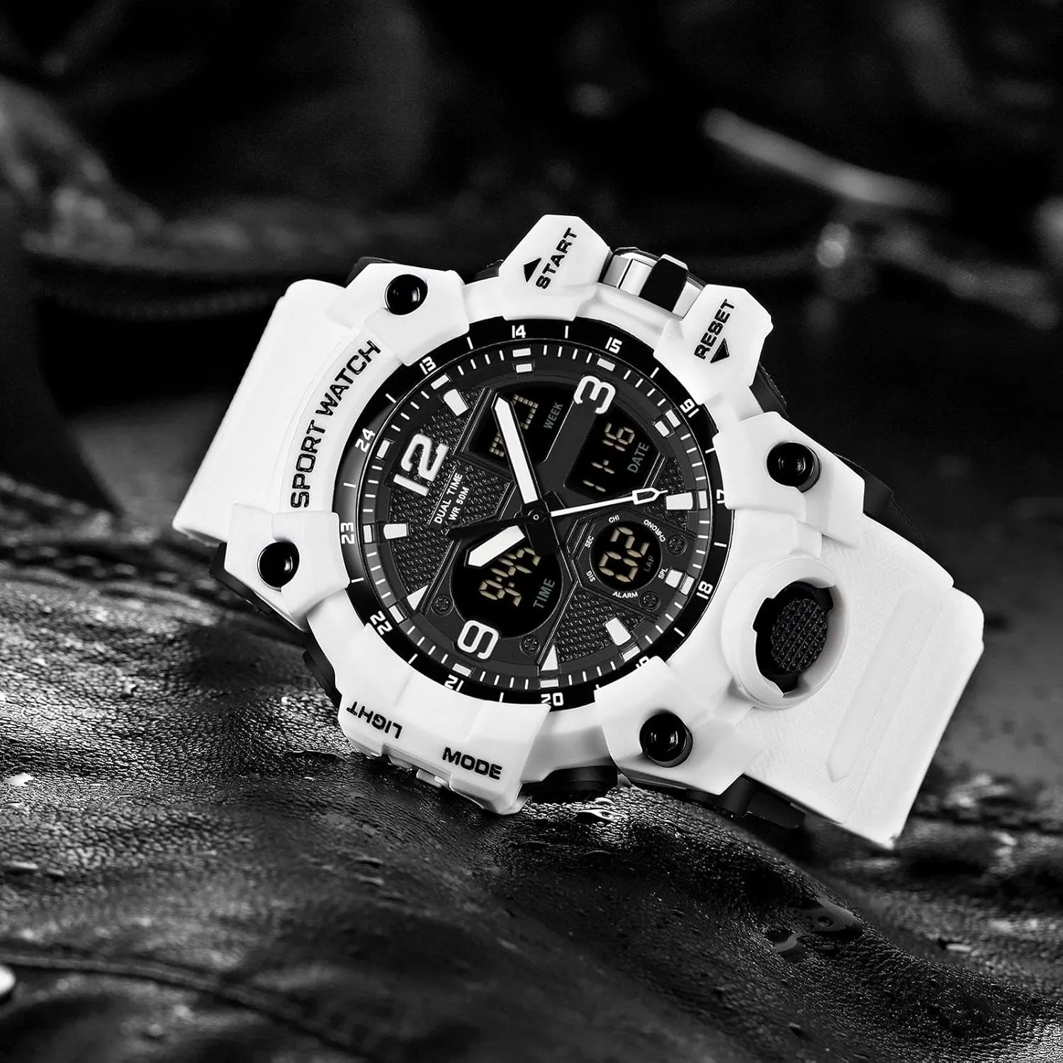 Men's Watches Military Rugged Wristwatch for Running with Dual Dial Time Analog Digital Display Alarm Stopwatch for Men