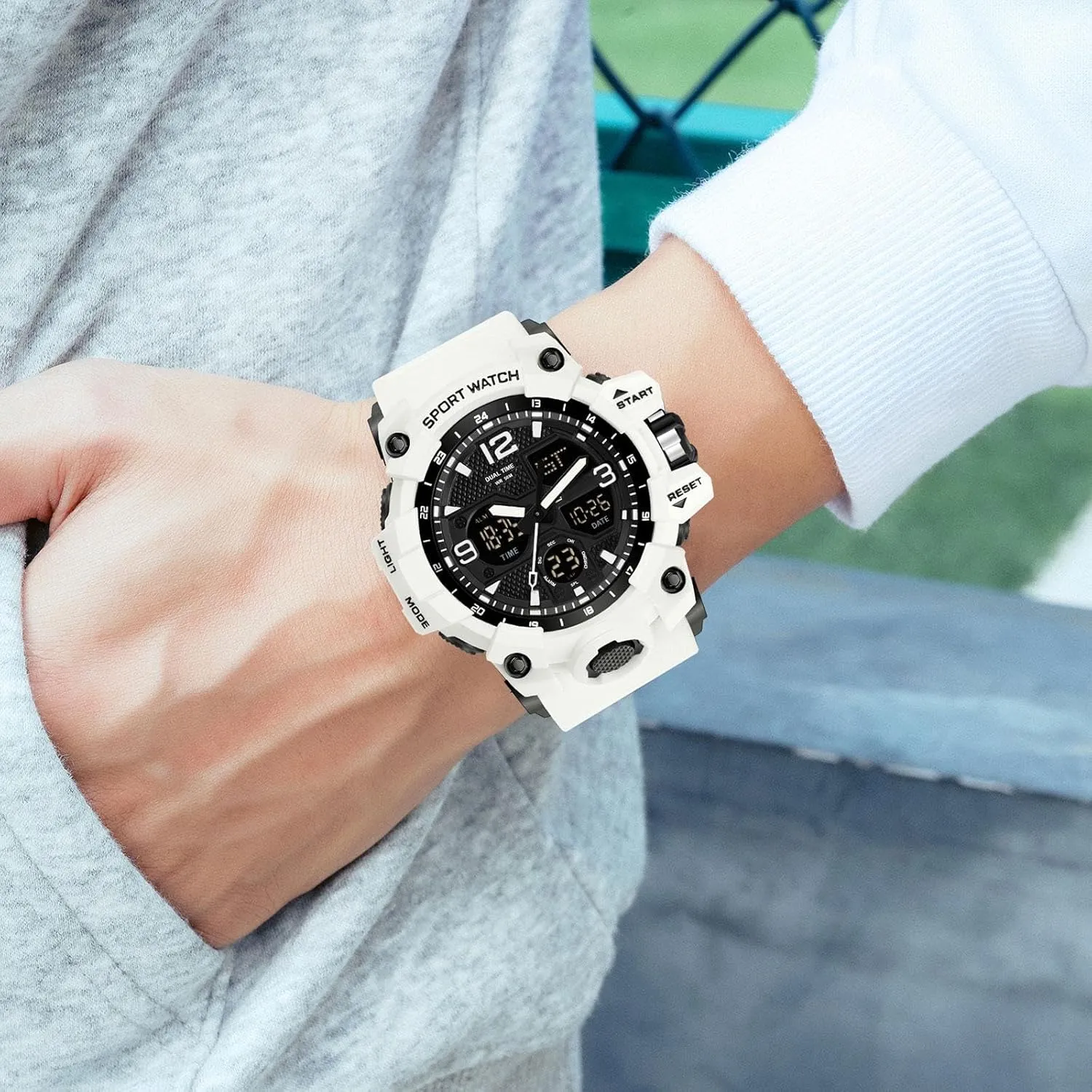 Men's Watches Military Rugged Wristwatch for Running with Dual Dial Time Analog Digital Display Alarm Stopwatch for Men