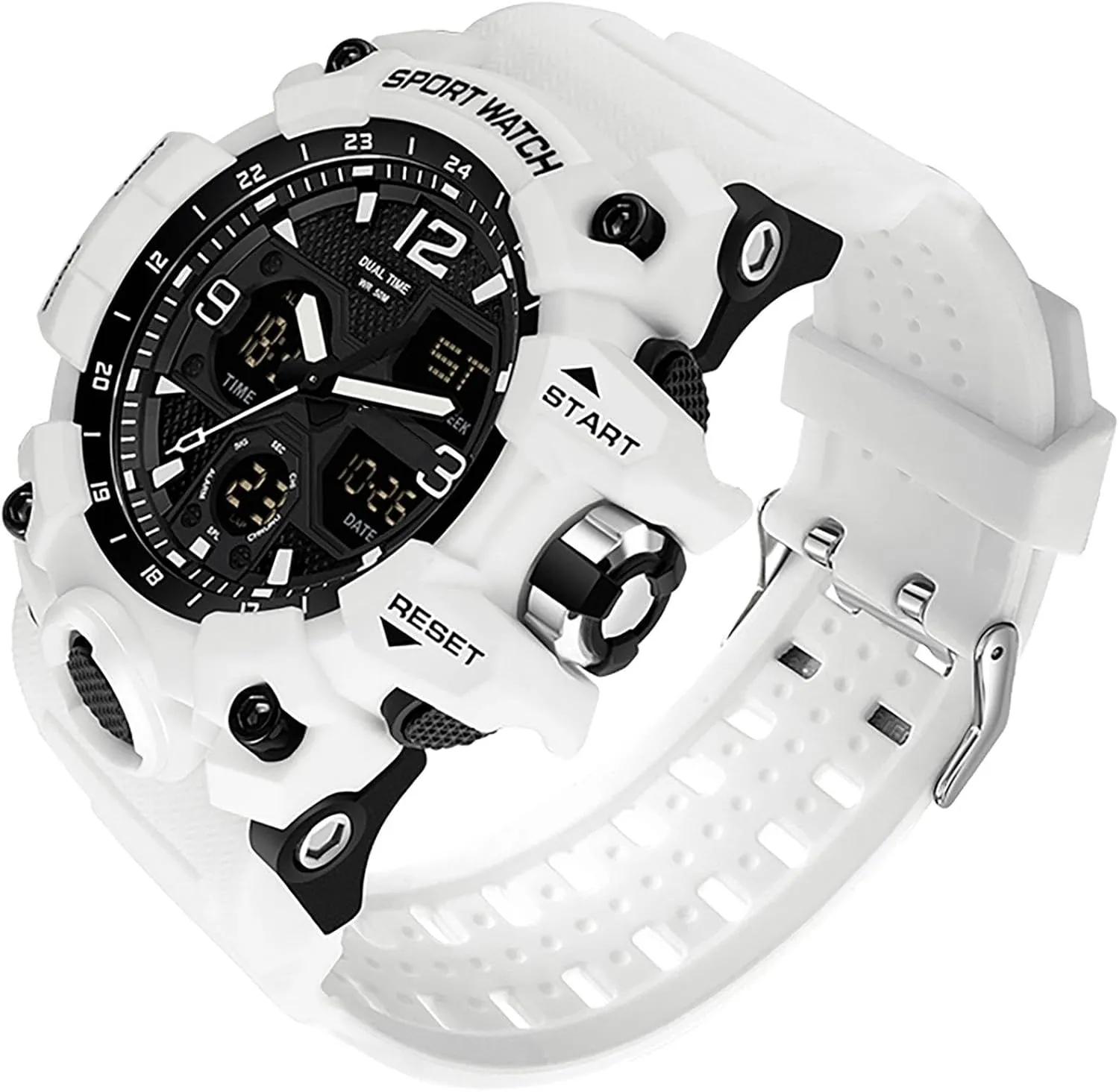 Men's Watches Military Rugged Wristwatch for Running with Dual Dial Time Analog Digital Display Alarm Stopwatch for Men