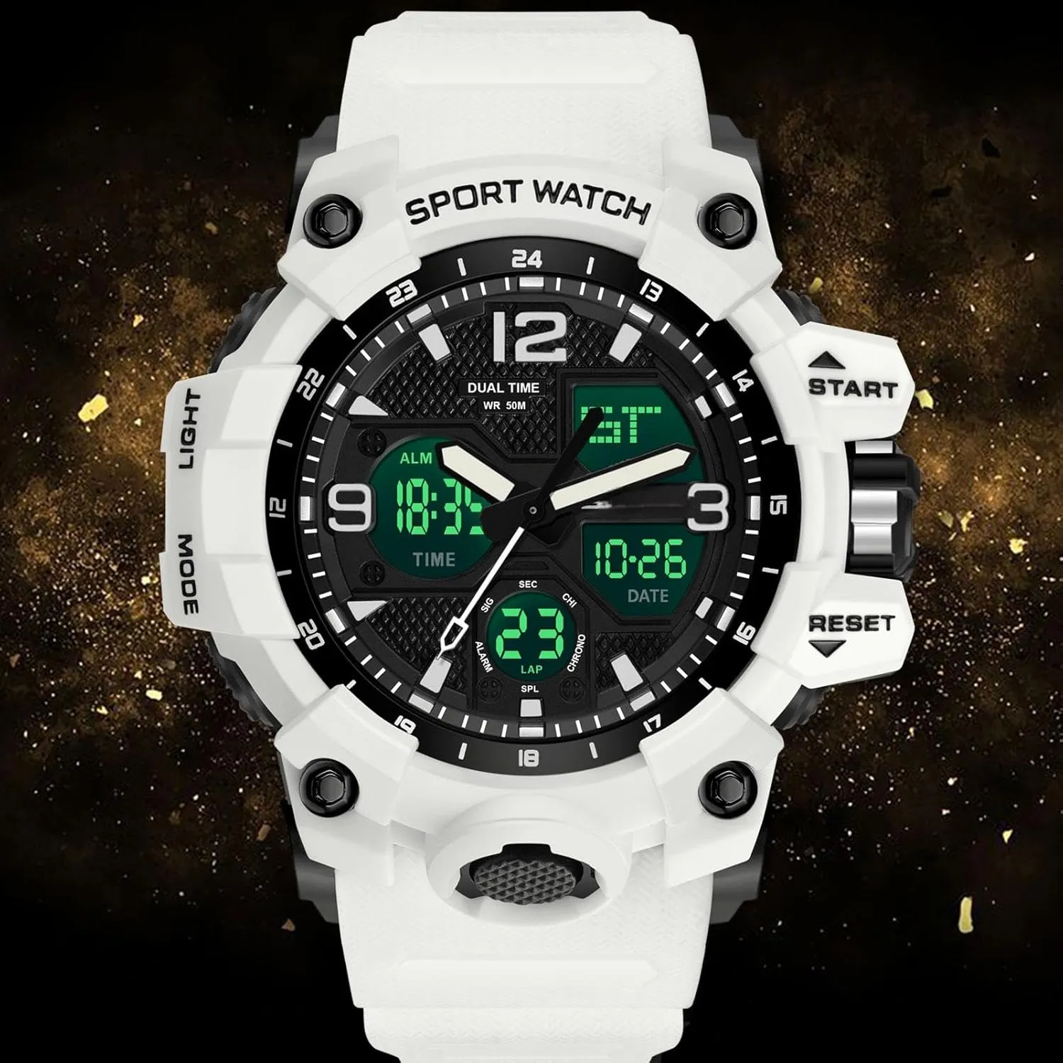 Men's Watches Military Rugged Wristwatch for Running with Dual Dial Time Analog Digital Display Alarm Stopwatch for Men
