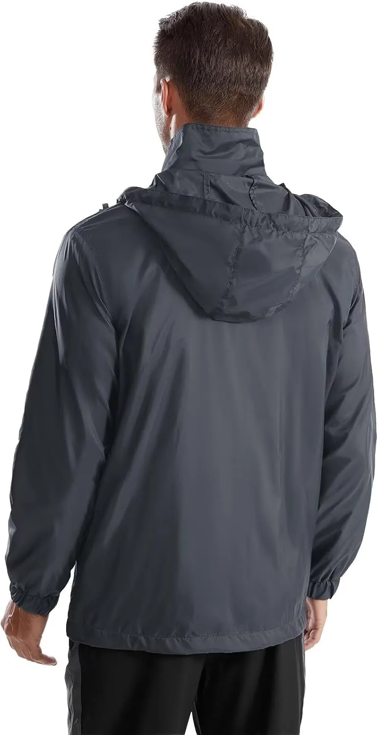 Mens Waterproof Jacket Outdoor Lightweight Hooded Windbreaker Travel Hiking Windproof Raincoat