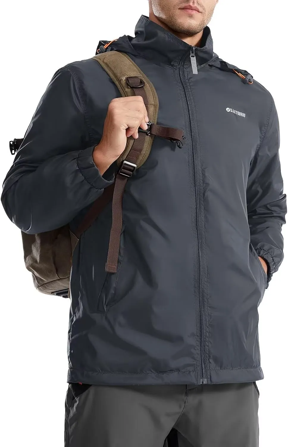 Mens Waterproof Jacket Outdoor Lightweight Hooded Windbreaker Travel Hiking Windproof Raincoat