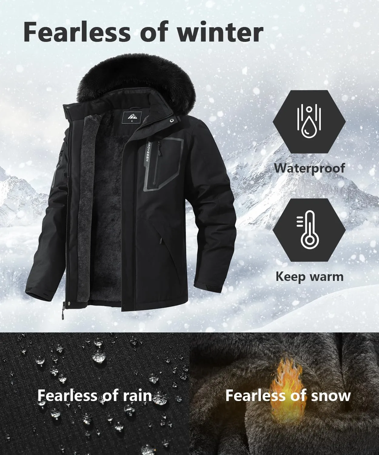 Men's Waterproof Ski Jacket Warm Winter Snow Coat Mountain Windbreaker Fur Hooded Snowboarding Jakcet Parka