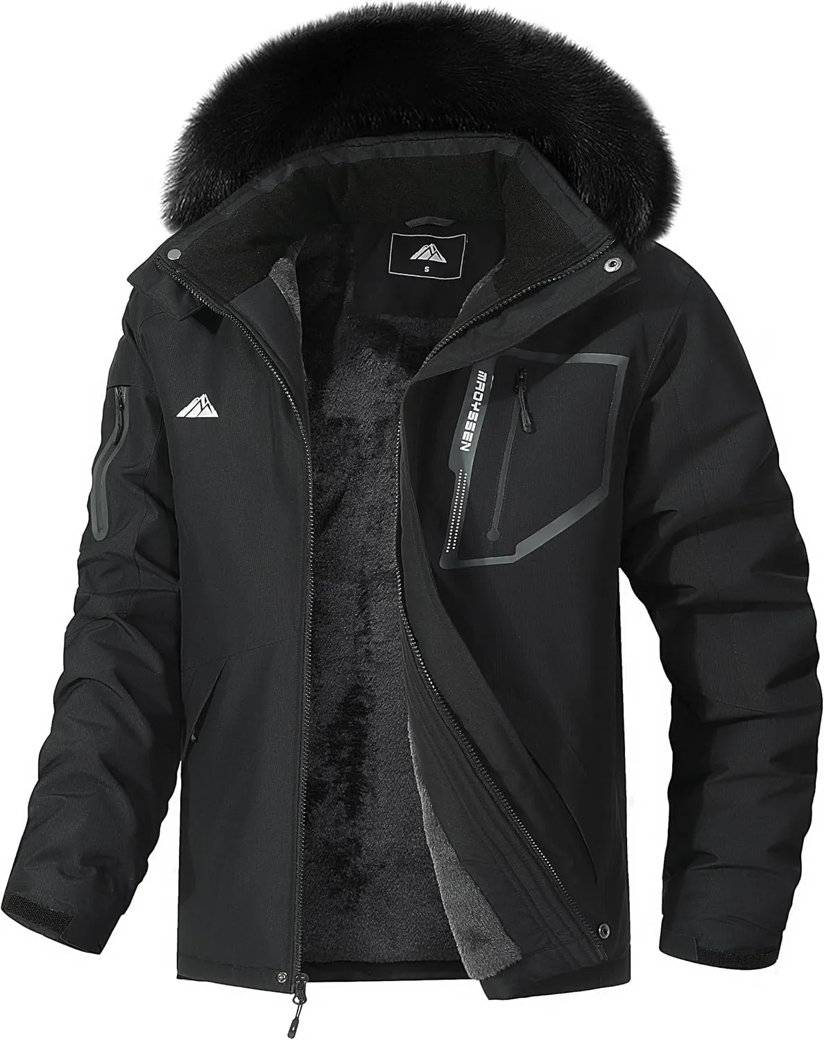 Men's Waterproof Ski Jacket Warm Winter Snow Coat Mountain Windbreaker Fur Hooded Snowboarding Jakcet Parka