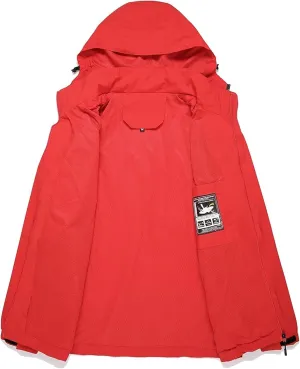 Men's Waterproof Windbreaker with Removable Hood Lightweight Rain Coats for Casual Hiking Cycling Red XXL
