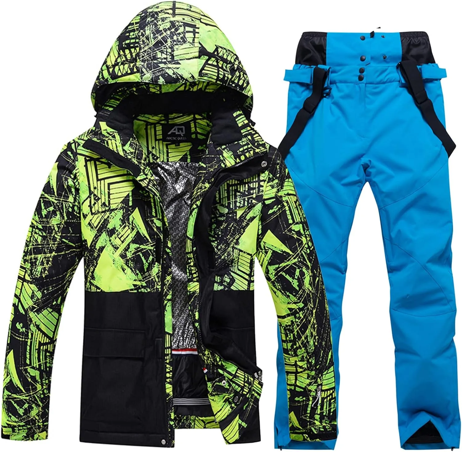 Mens Winter Ski Suit Two Piece Snow Suit Waterproof Ski Jacket and Pants Set Outdoor Snowboard Jacket