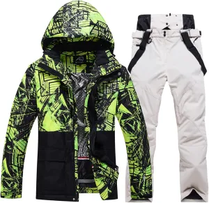 Mens Winter Ski Suit Two Piece Snow Suit Waterproof Ski Jacket and Pants Set Outdoor Snowboard Jacket