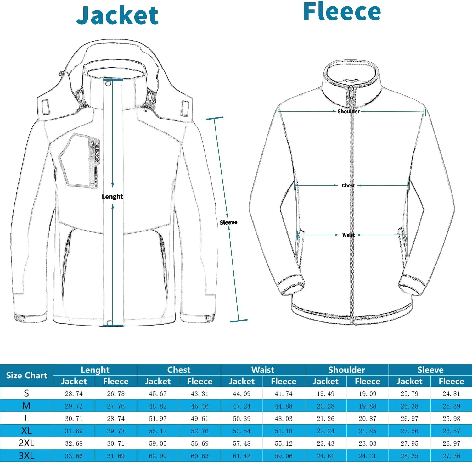 Mens Winter Skiing Jacket 3 in 1 Waterproof Warm Snow Fleece Lining Coat Hooded Windproof Jacket S-6XL