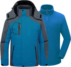 Mens Winter Skiing Jacket 3 in 1 Waterproof Warm Snow Fleece Lining Coat Hooded Windproof Jacket S-6XL