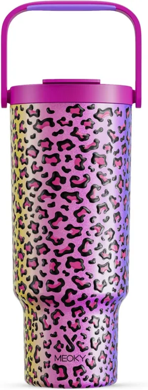 Meoky 40 oz Tumbler with Handle and Straw, Insulated Water Bottle, Stainless Steel Travel Mug, Keeps Cold for 34 Hours, 100% Leak Proof, Fits in Car Cup Holder (Celebration)