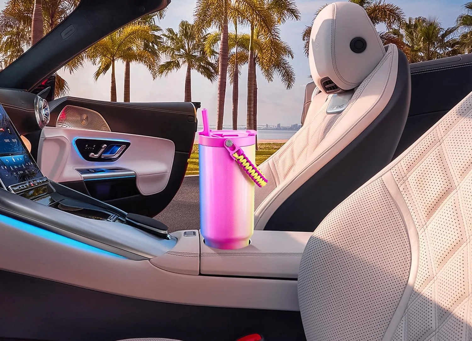 Meoky 40 oz Tumbler with Handle and Straw, Insulated Water Bottle, Stainless Steel Travel Mug, Keeps Cold for 34 Hours, 100% Leak Proof, Fits in Car Cup Holder (Celebration)