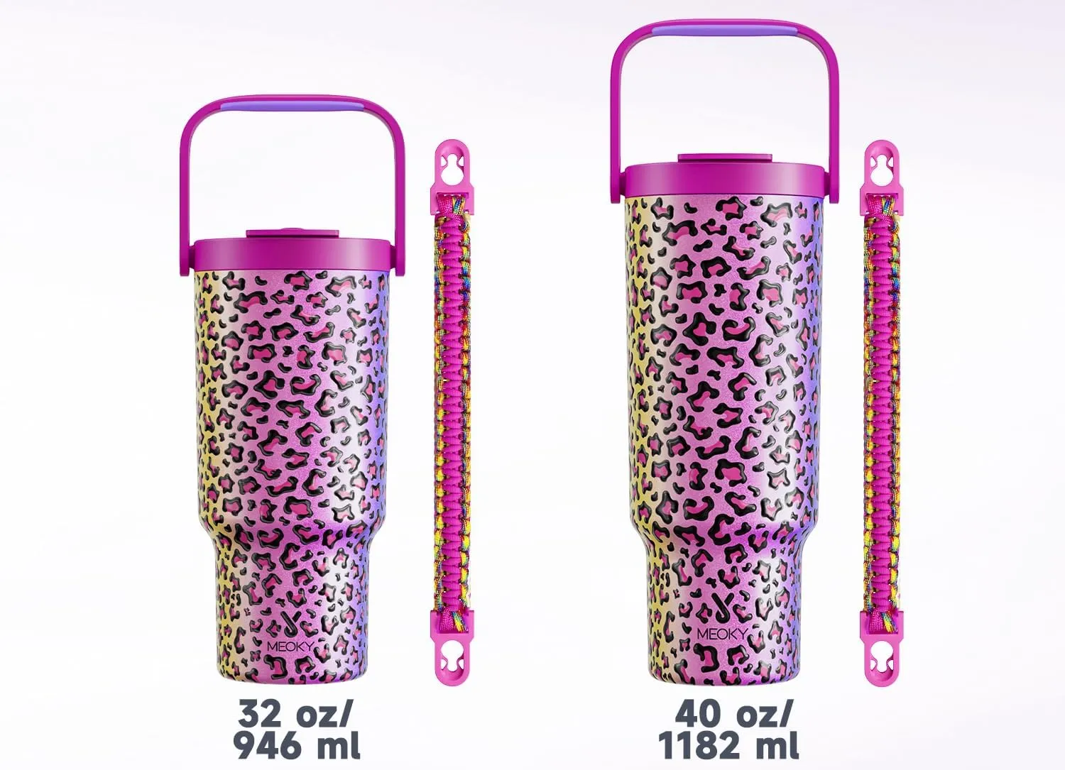 Meoky 40 oz Tumbler with Handle and Straw, Insulated Water Bottle, Stainless Steel Travel Mug, Keeps Cold for 34 Hours, 100% Leak Proof, Fits in Car Cup Holder (Celebration)