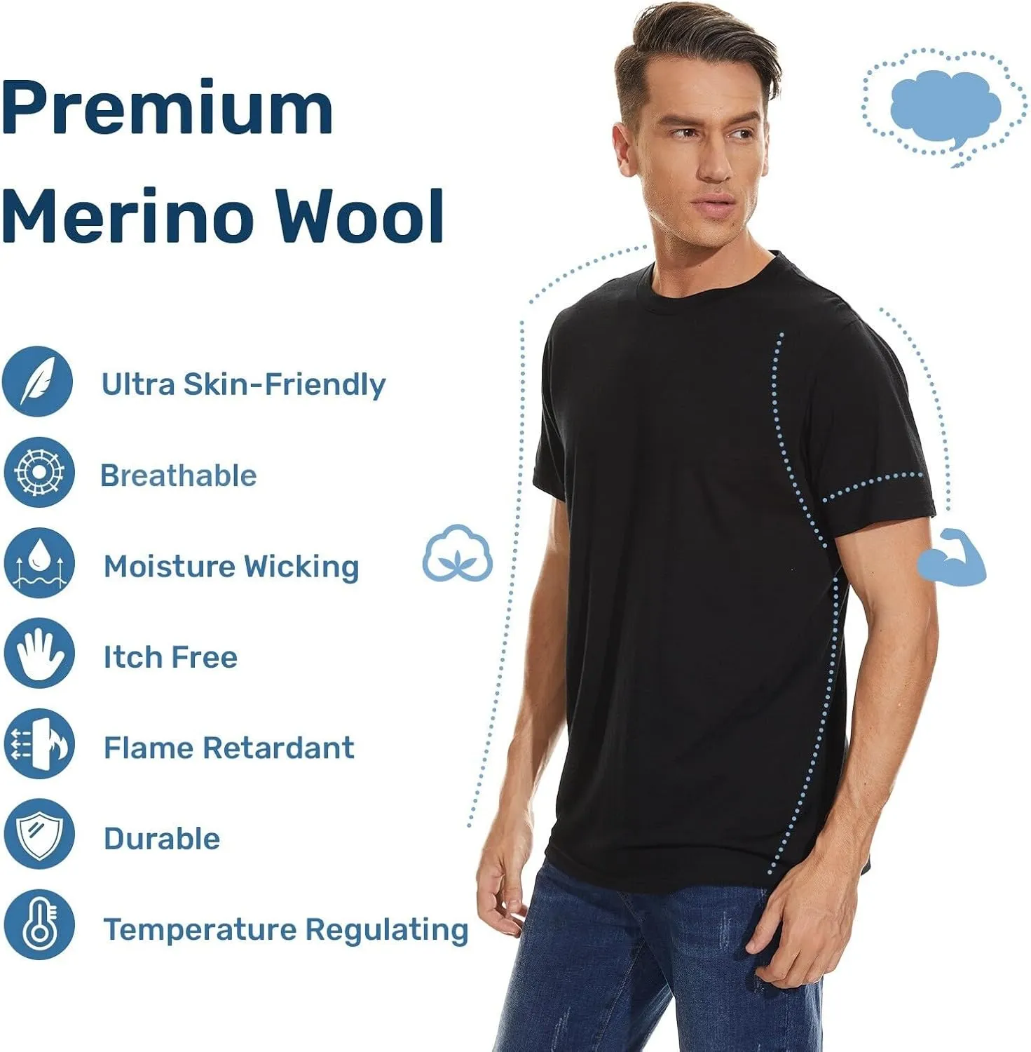 MERINNOVATION Merino Wool T-Shirt Mens Wicking Merino Wool Undershirt Lightweight Base Layer