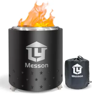 Messon 7.8 x 5.5 in Tabletop Fire Pit, Stainless Steel Mini Low Smoke Bonfire Stove with Stand, Portable Fire Pit Stove for Indoor Outdoor Camping, Safe Fueled by Pellets or Wood, with Travel Bag