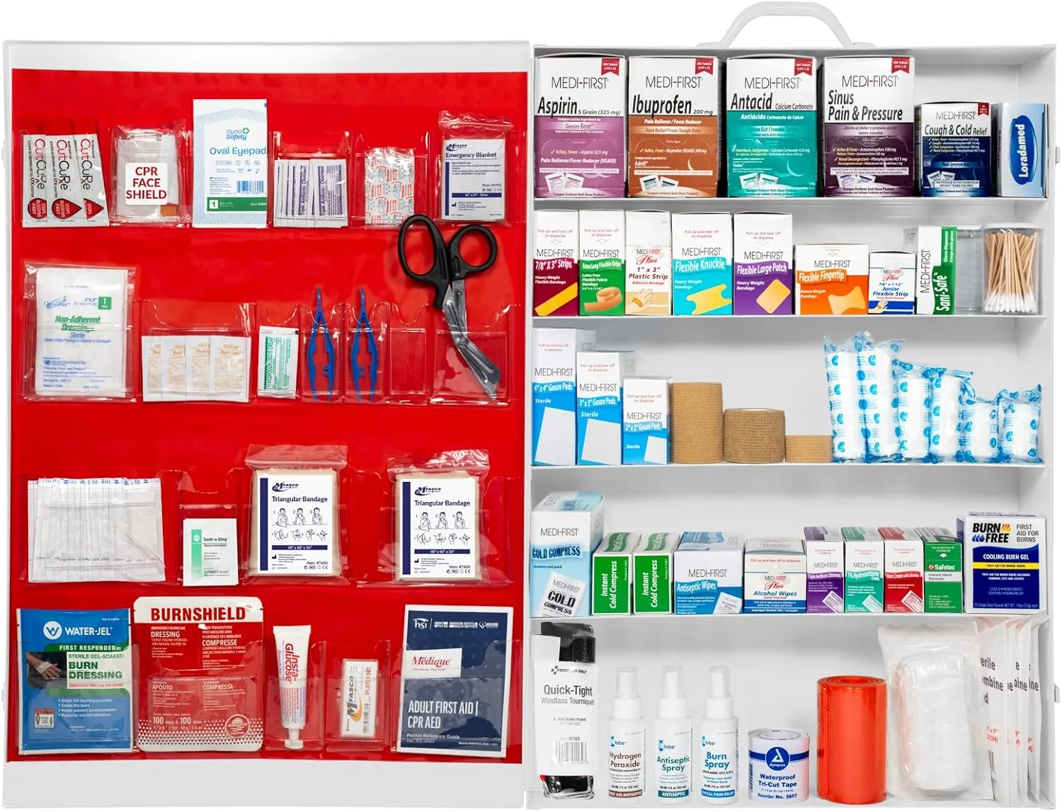 MFASCO 5-Shelf First Aid Kit - 2021 OSHA Compliant Class B, Wall Mount First Aid Cabinet for Businesses & Industrial - Ideal for Office Use - Deluxe Metal First Aid Box, Commercial First Aid Kit
