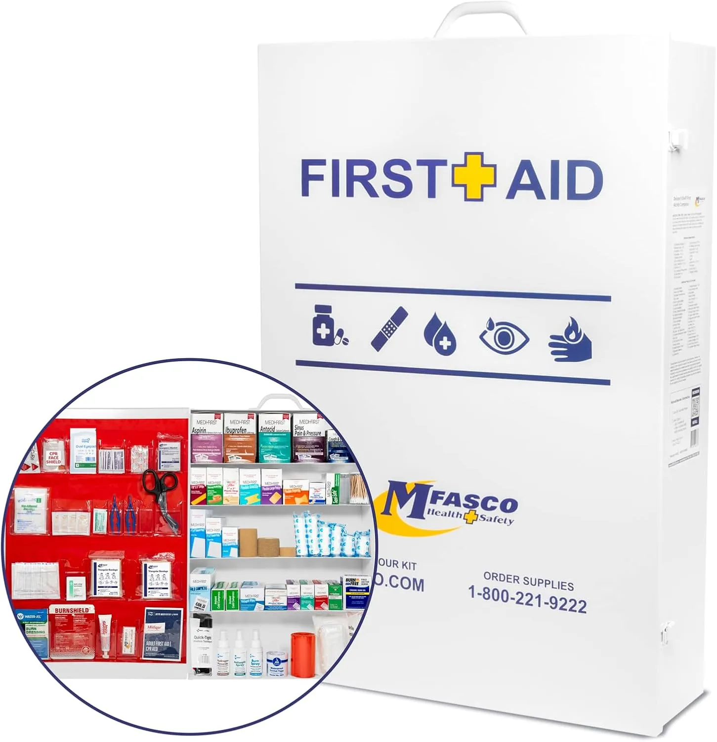 MFASCO 5-Shelf First Aid Kit - 2021 OSHA Compliant Class B, Wall Mount First Aid Cabinet for Businesses & Industrial - Ideal for Office Use - Deluxe Metal First Aid Box, Commercial First Aid Kit