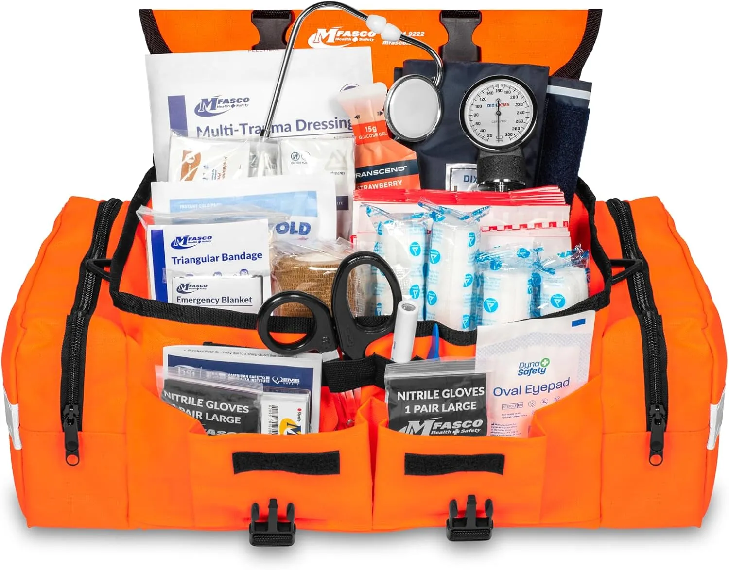 MFASCO First Aid Kit - Fully Stocked Portable Reflective Bag - First Responder Emergency Response Kit - for Natural Disaster Preparedness - Customizable Storage - Includes 415 Pcs First Aid Supplies