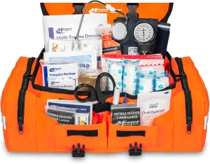 MFASCO First Aid Kit - Fully Stocked Portable Reflective Bag - First Responder Emergency Response Kit - for Natural Disaster Preparedness - Customizable Storage - Includes 415 Pcs First Aid Supplies