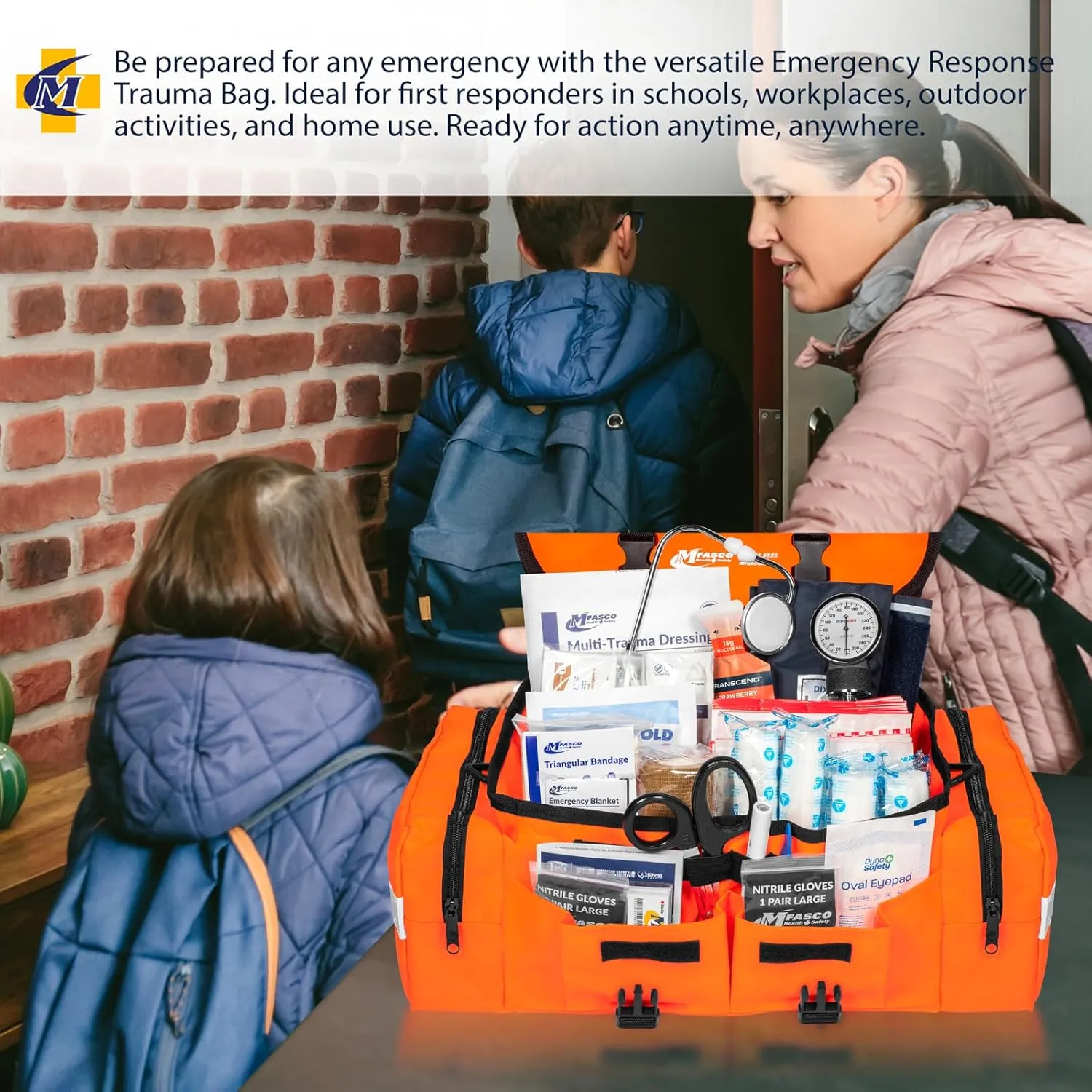 MFASCO First Aid Kit - Fully Stocked Portable Reflective Bag - First Responder Emergency Response Kit - for Natural Disaster Preparedness - Customizable Storage - Includes 415 Pcs First Aid Supplies