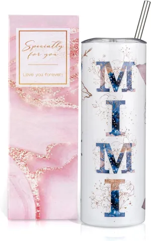 Mimi Gifts for Grandma From Grandchildren, Birthday Christmas Gifts For Mimi from Grandson Granddaughter, 20oz Floral Stainless Steel Tumbler with Lid (MIMI)