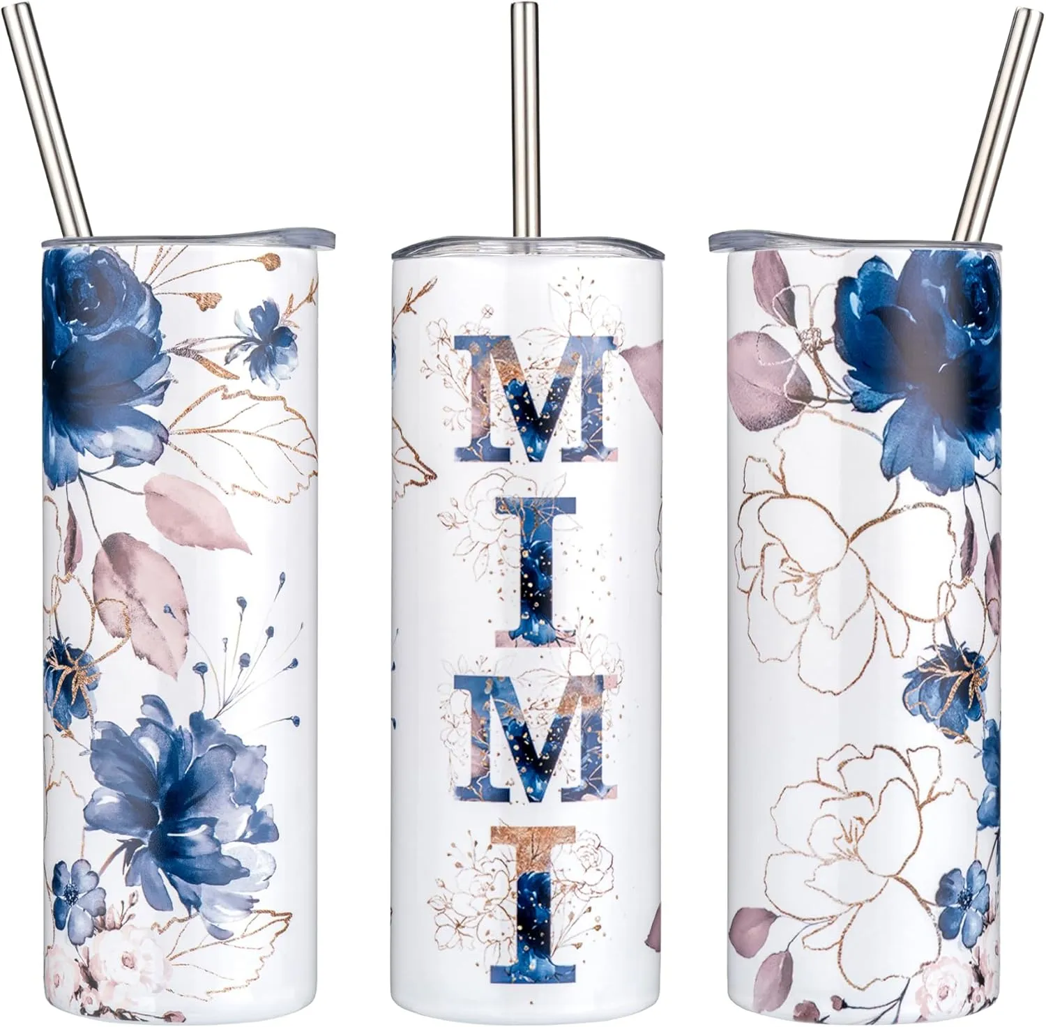 Mimi Gifts for Grandma From Grandchildren, Birthday Christmas Gifts For Mimi from Grandson Granddaughter, 20oz Floral Stainless Steel Tumbler with Lid (MIMI)