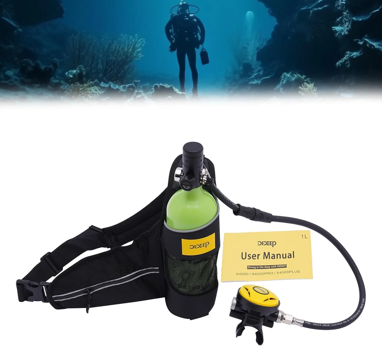 Mini Scuba Tank, 1L/0.9Qt Scuba Diving Tank 15-20 Minute Underwater Breath Device Portable Diving Oxygen Tank Kit Portable Diving Tank Kit for Emergency Rescue Underwater Exploration