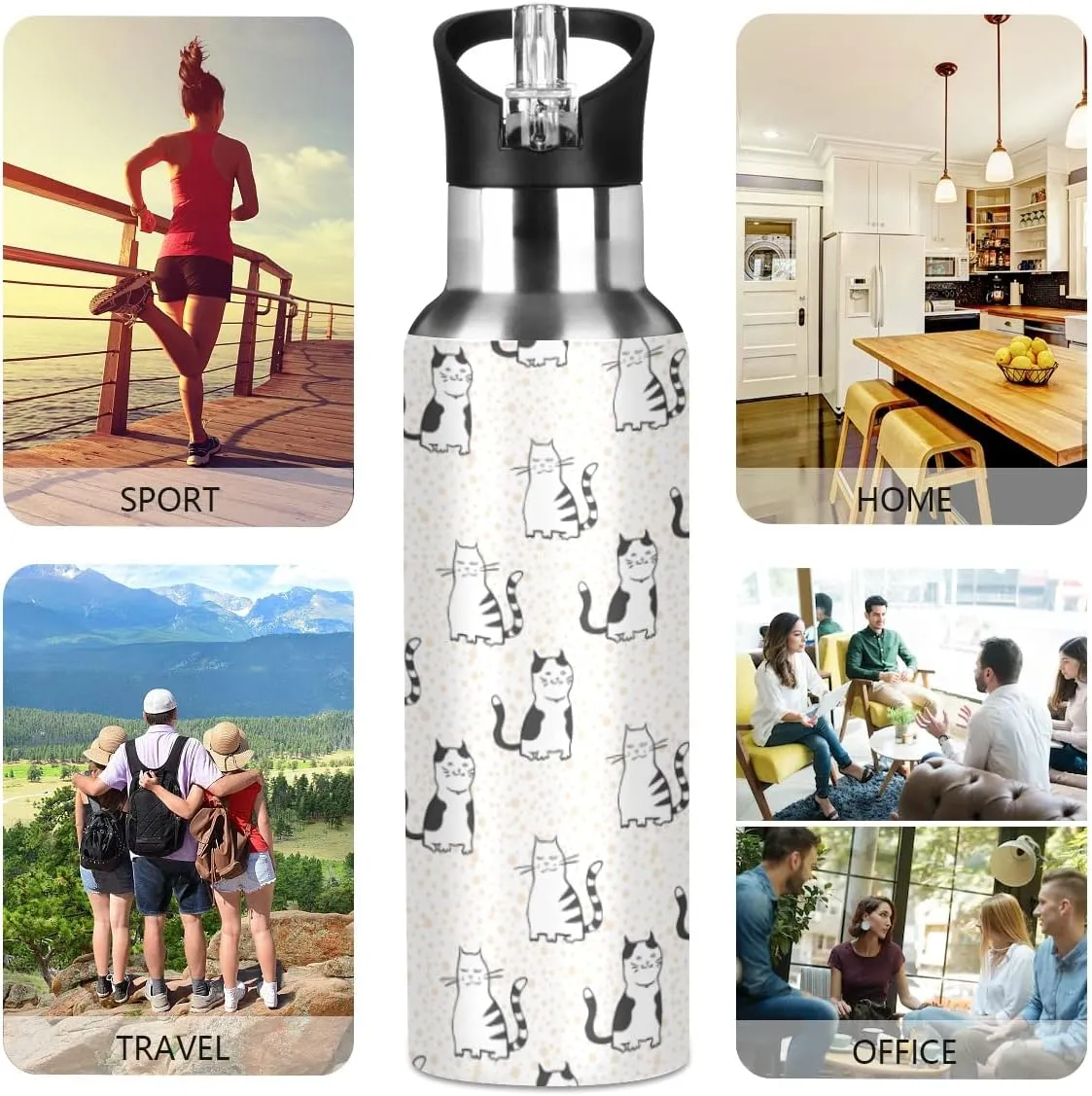 MNSRUU Insulated Water Bottle with Straw, Rainbow and Unicorns Stainless Steel Flasks for Sports Cycling Hiking School