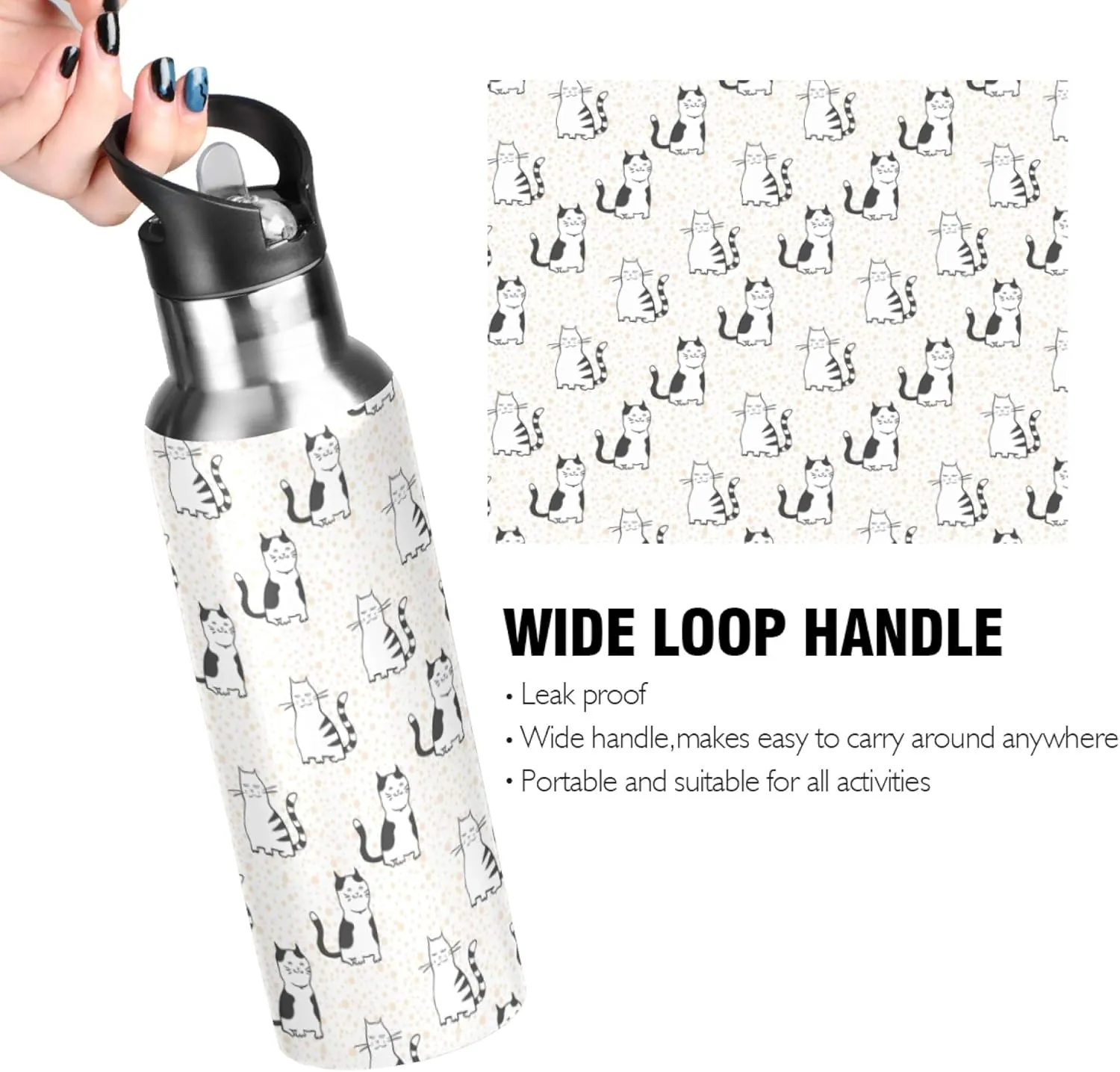 MNSRUU Insulated Water Bottle with Straw, Rainbow and Unicorns Stainless Steel Flasks for Sports Cycling Hiking School
