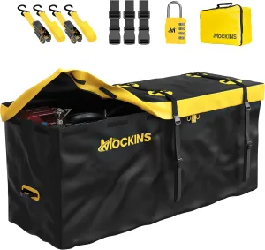 Mockins 20 CuFt Waterproof Cargo Bag for Hitch Carrier | 60"x20"x29" Trailer Hitch Cargo Carrier Bag | Weatherproof Truck Bed Storage w/Straps, Lock & Carry Case | 500D PVC Vehicle Soft-Shell Carriers