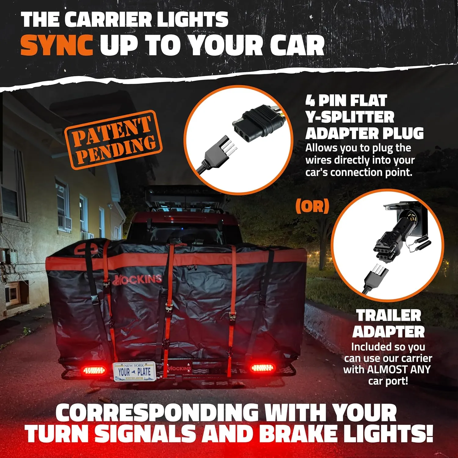 Mockins XXL 70"x30"x6" Folding Trailer Hitch Cargo Carrier w/Rear Lights, Plate Bracket & 40 CuFt Waterproof Cargo Bag | Weatherproof 500Lbs Cap Cargo Carrier Hitch Mount Set & Hitch Rack Accessories