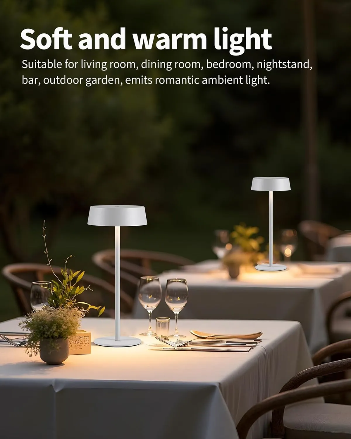 Modern Cordless Table Lamp Set of 2, Portable LED Desk Lamps, Rechargeable 5000mAh Battery Operated, Dimming Night Light for Bedroom, Dining Room, Bar, Outdoor, Waterproof (Grey)