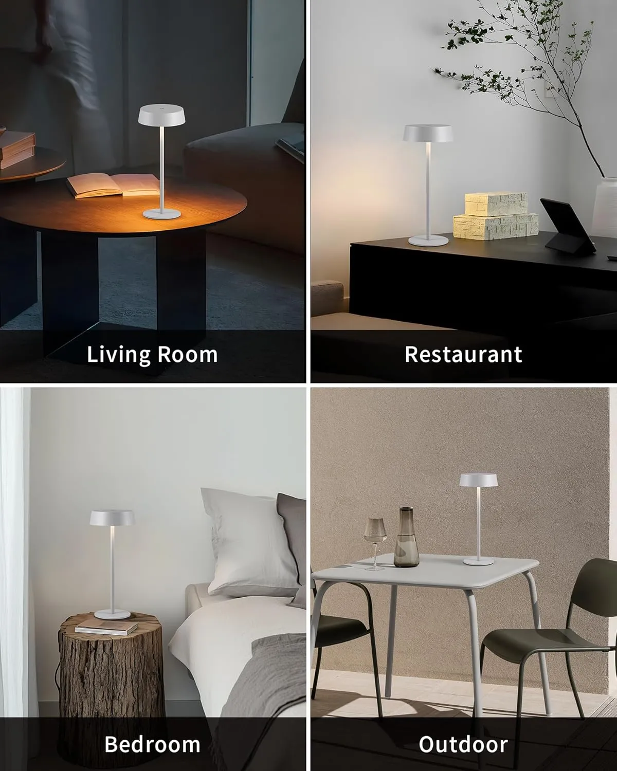 Modern Cordless Table Lamp Set of 2, Portable LED Desk Lamps, Rechargeable 5000mAh Battery Operated, Dimming Night Light for Bedroom, Dining Room, Bar, Outdoor, Waterproof (Grey)