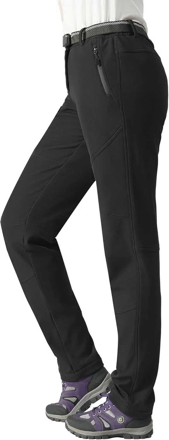 MOERDENG Women's Insulated Snow Ski Pants Waterproof Hiking Pants Fleece Lined Winter Warm Softshell Pants