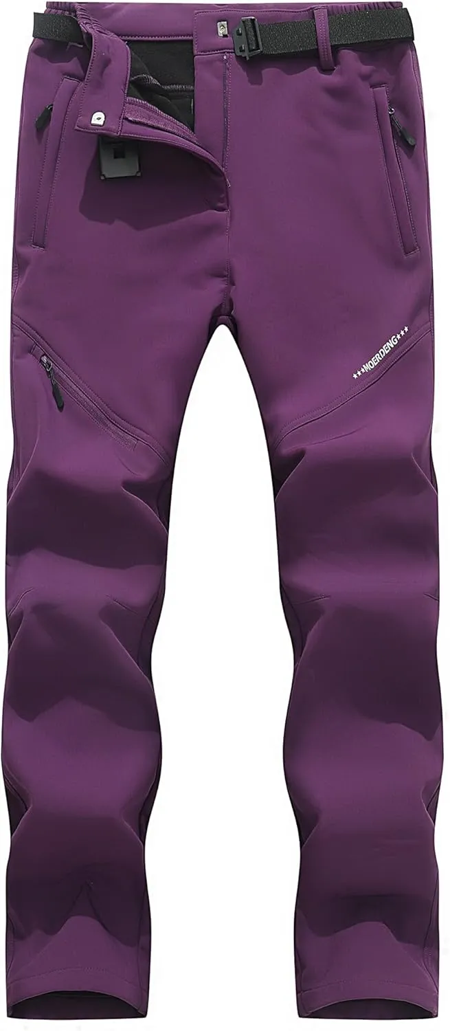 MOERDENG Women's Insulated Snow Ski Pants Waterproof Softshell Pants Fleece Lined Winter Warm Hiking Pants
