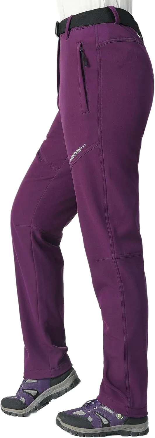 MOERDENG Women's Insulated Snow Ski Pants Waterproof Softshell Pants Fleece Lined Winter Warm Hiking Pants
