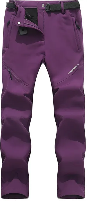 MOERDENG Women's Insulated Snow Ski Pants Waterproof Softshell Pants Fleece Lined Winter Warm Hiking Pants