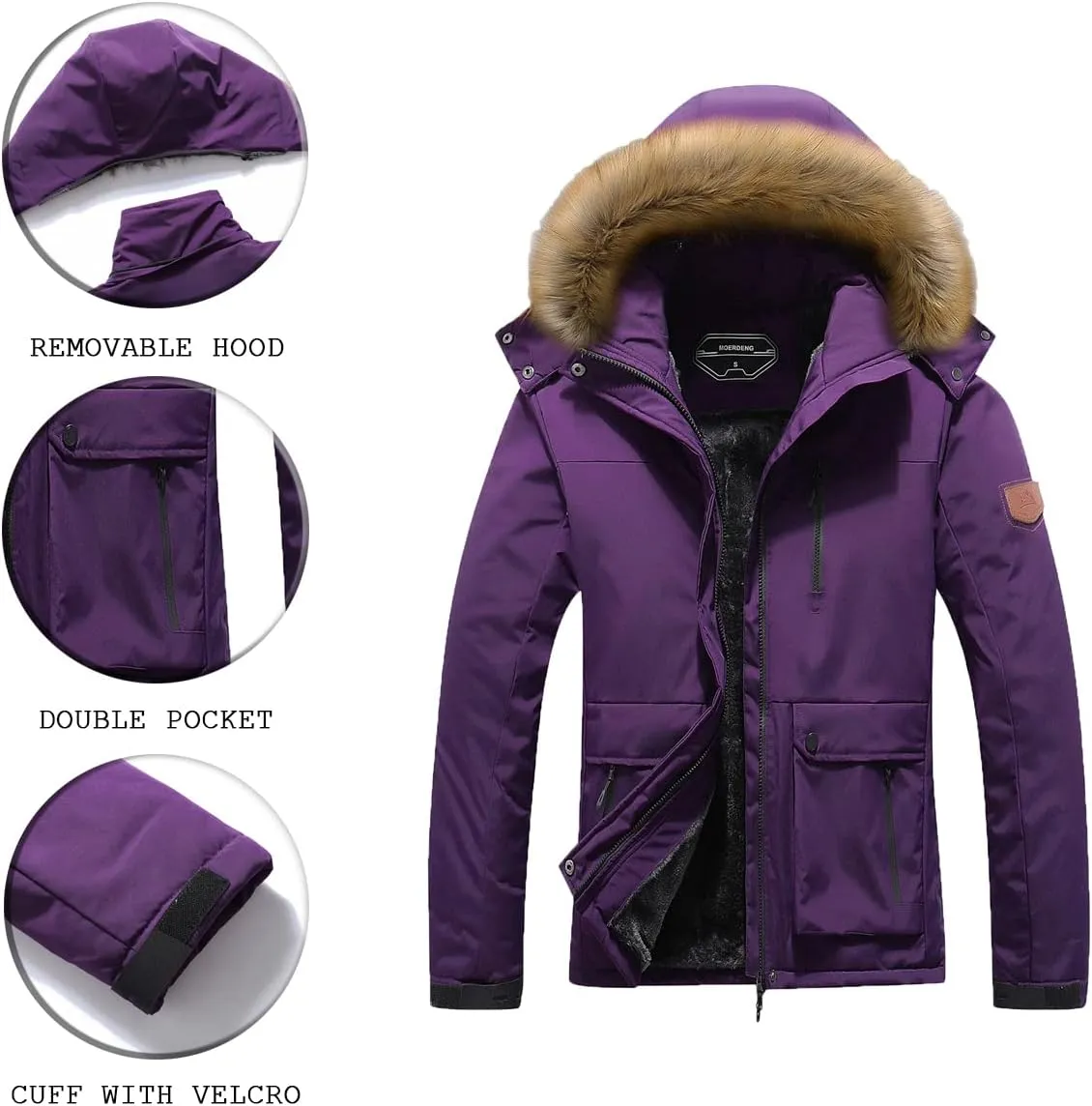 MOERDENG Women's Waterproof Ski Snow Jacket Winter Warm Hooded Snow Coat Mountain Windproof Ski Jacket For Women