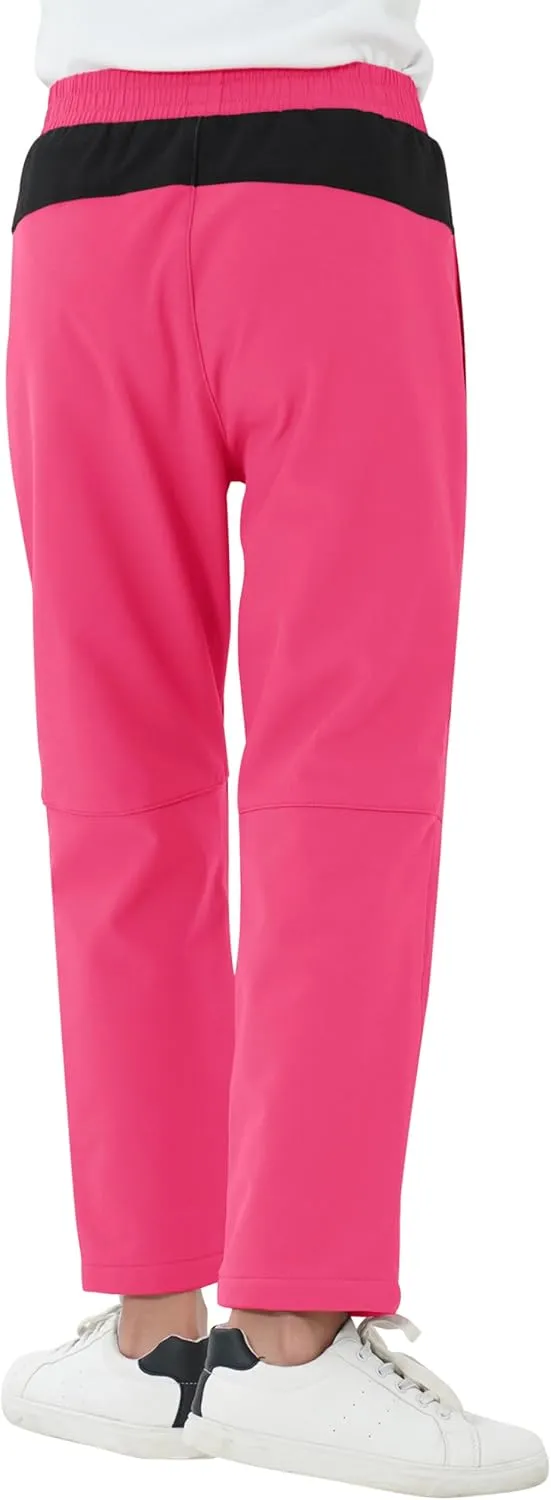 MoFiz Kids Fleece Lined Hiking Snow Ski Pants Boys Waterproof Winter Warm Outdoor Pants with Zippered Pocket