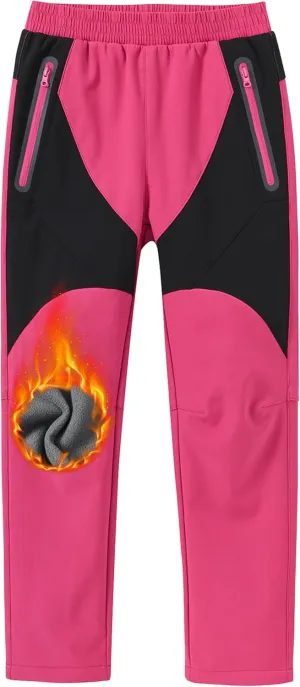 MoFiz Kids Fleece Lined Hiking Snow Ski Pants Boys Waterproof Winter Warm Outdoor Pants with Zippered Pocket