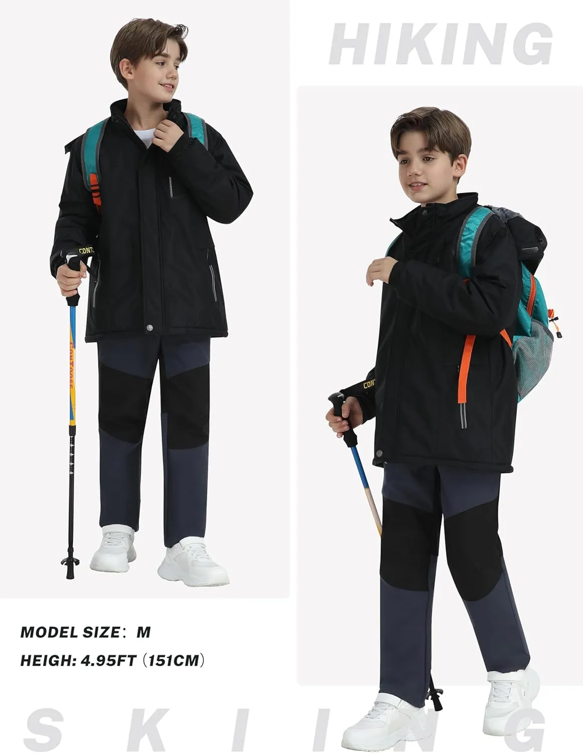 MoFiz Kids Waterproof Snow Ski Pants Kids Winter Warm Fleece Snowboard Pants Girls Elastic Waist Outdoor Hiking Pants