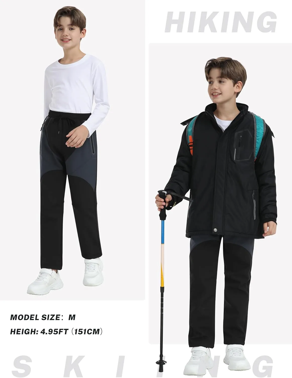 MoFiz Kids Waterproof Snow Ski Pants Kids Winter Warm Fleece Snowboard Pants Girls Elastic Waist Outdoor Hiking Pants