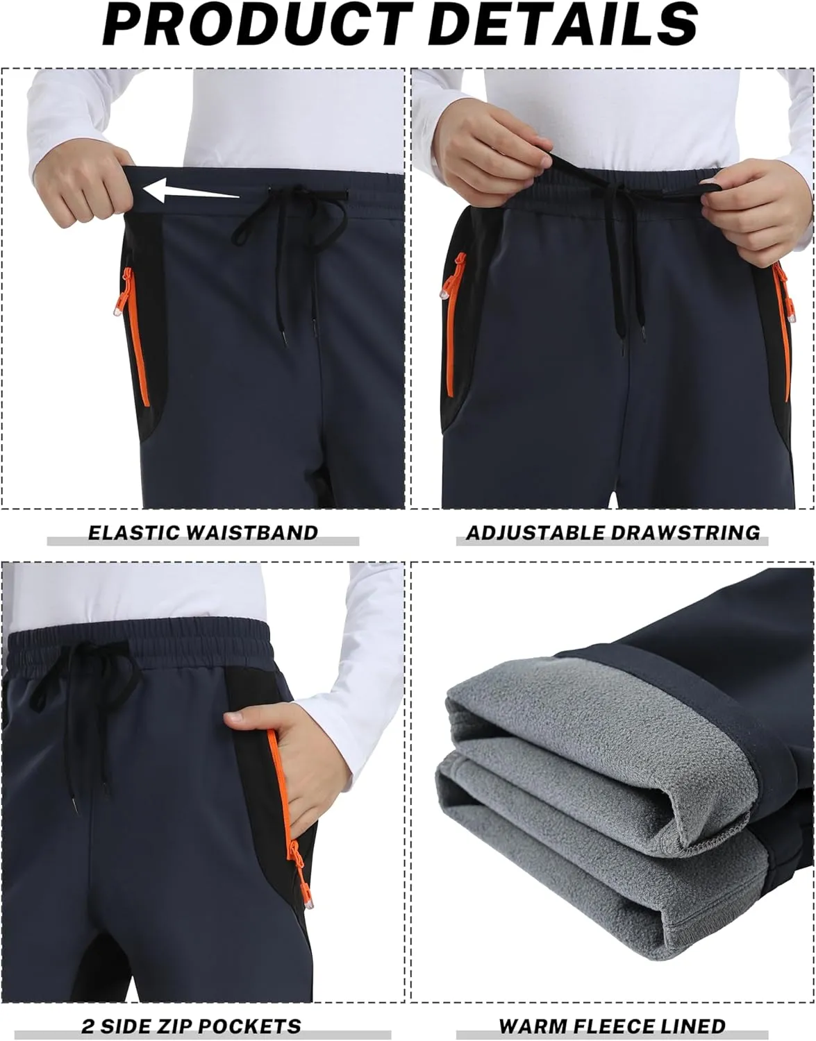 MoFiz Kids Waterproof Snow Ski Pants Kids Winter Warm Fleece Snowboard Pants Girls Elastic Waist Outdoor Hiking Pants