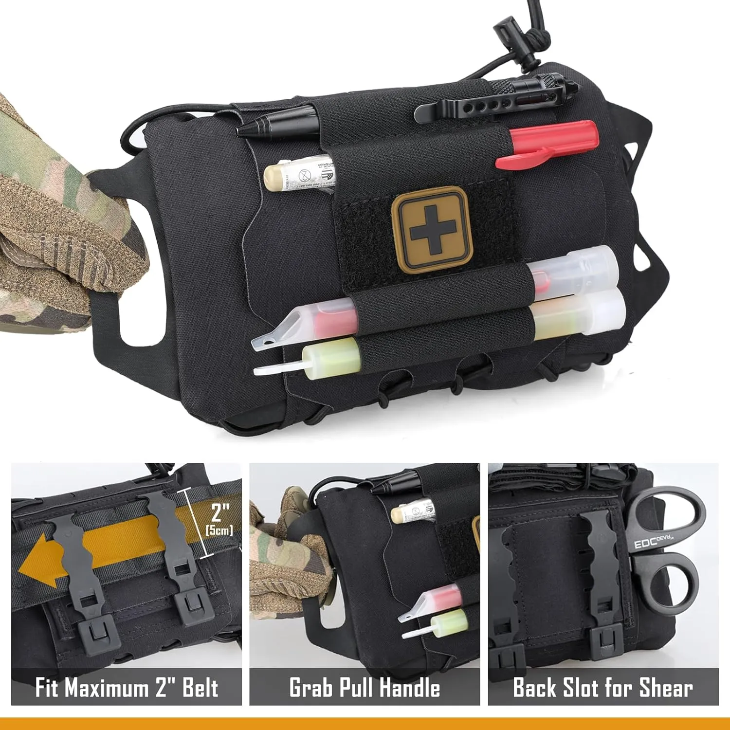 Molle Medical IFAK First Aid Pouch Empty for Duty Belt Micro Mini EMT Pouch Trauma Kit Med Roll Carrier Hypalon Handle Two-Piece System