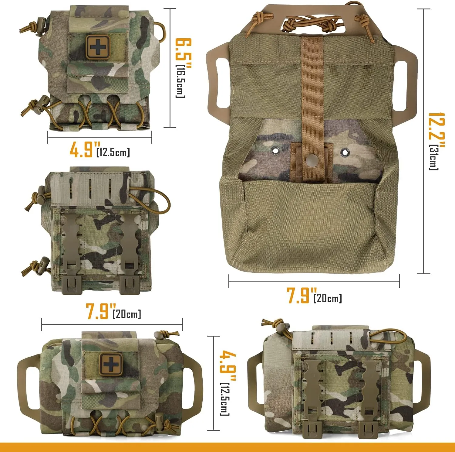 Molle Medical IFAK First Aid Pouch Empty for Duty Belt Micro Mini EMT Pouch Trauma Kit Med Roll Carrier Hypalon Handle Two-Piece System