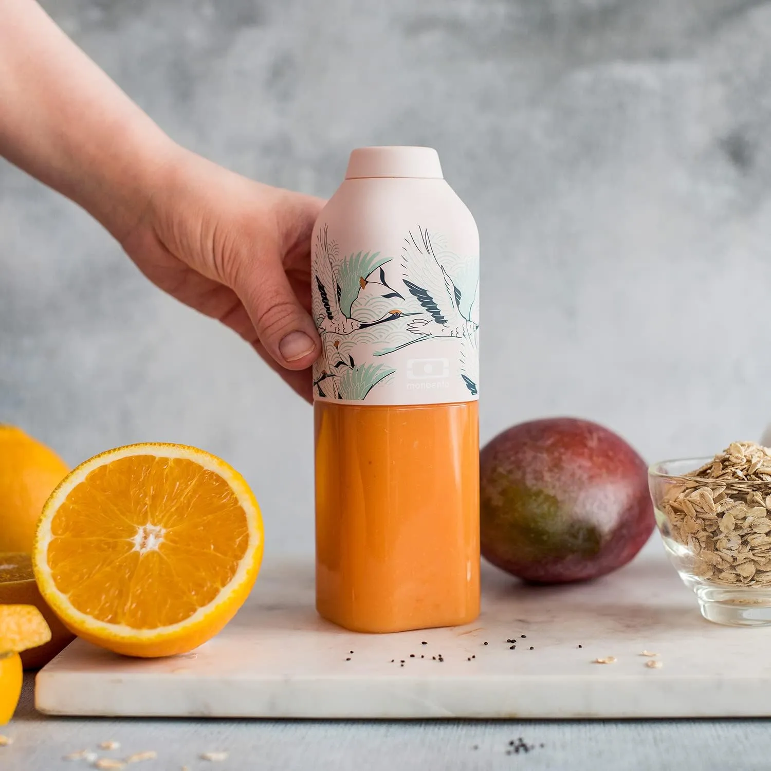 MONBENTO - Clear Reusable Water Bottle MB Positive M Graphic Magniolia - 500ml/17 floz - Compact, Leakproof, BPA Free - Perfect for Work, Travel, Sports, Picnic