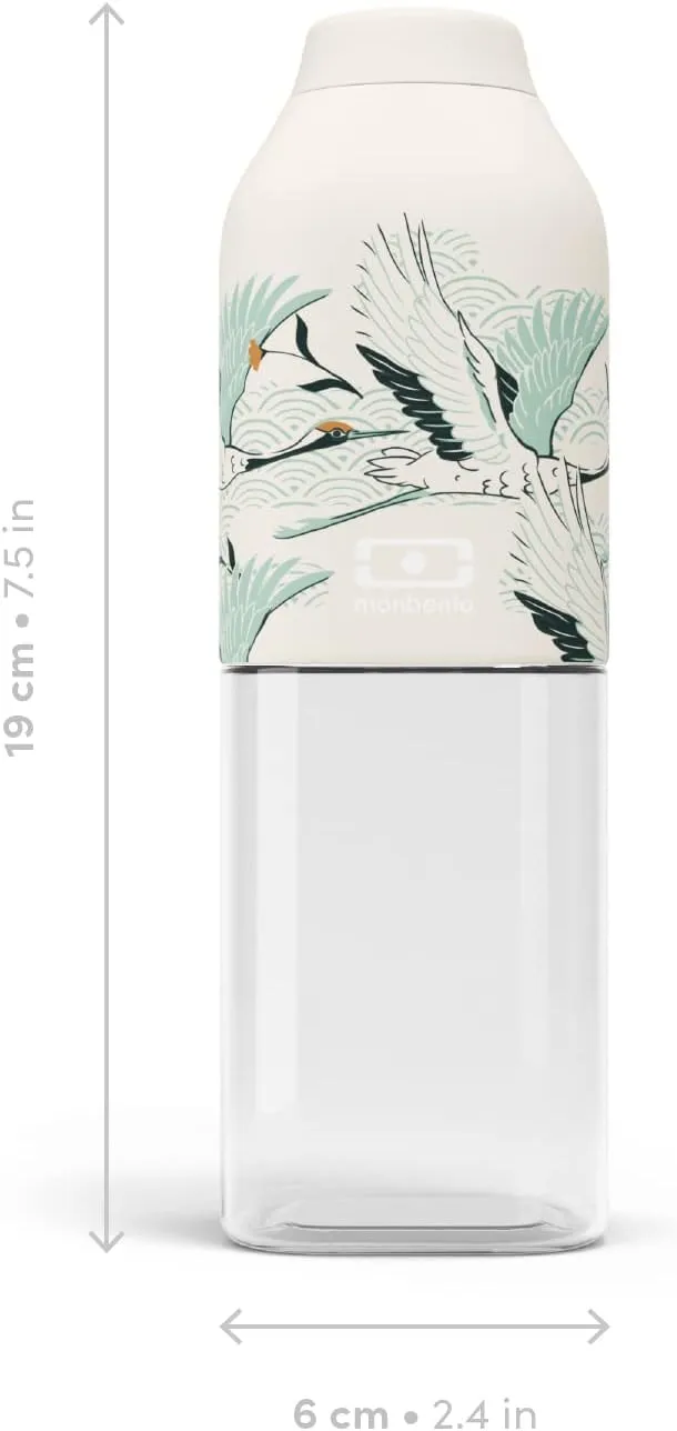 MONBENTO - Clear Reusable Water Bottle MB Positive M Graphic Magniolia - 500ml/17 floz - Compact, Leakproof, BPA Free - Perfect for Work, Travel, Sports, Picnic