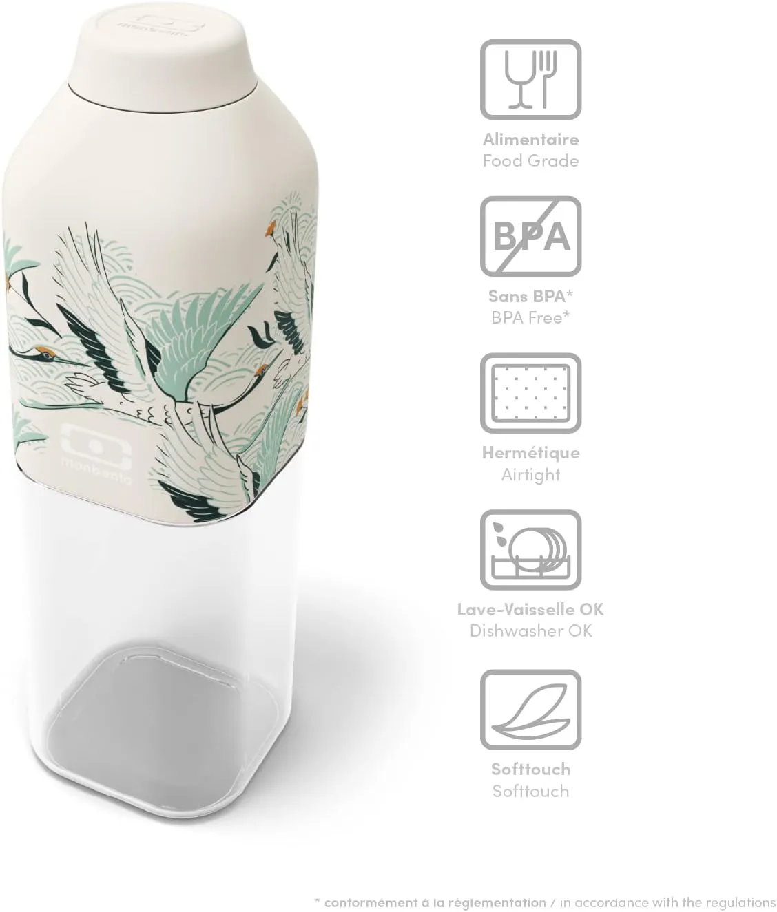 MONBENTO - Clear Reusable Water Bottle MB Positive M Graphic Magniolia - 500ml/17 floz - Compact, Leakproof, BPA Free - Perfect for Work, Travel, Sports, Picnic