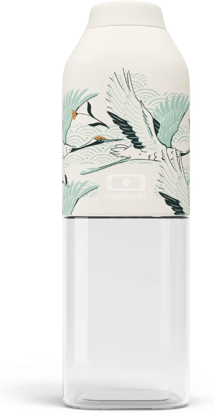 MONBENTO - Clear Reusable Water Bottle MB Positive M Graphic Magniolia - 500ml/17 floz - Compact, Leakproof, BPA Free - Perfect for Work, Travel, Sports, Picnic