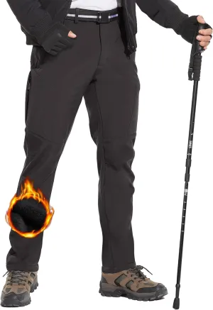 MOURCE Men's Fleece Lined Snow Hiking Pants Water Resistant，Insulated Winter Ski Pants 6 Zip Pockets and Belt