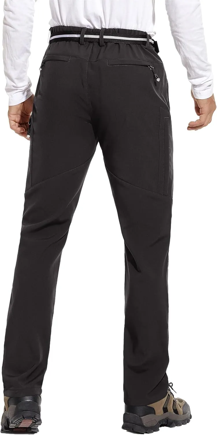 MOURCE Men's Fleece Lined Snow Hiking Pants Water Resistant，Insulated Winter Ski Pants 6 Zip Pockets and Belt